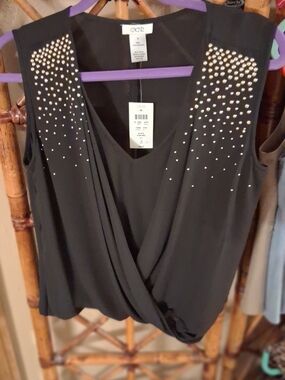WHBM Black Stud-Embellished Wrap-Front Sleeveless Camisole